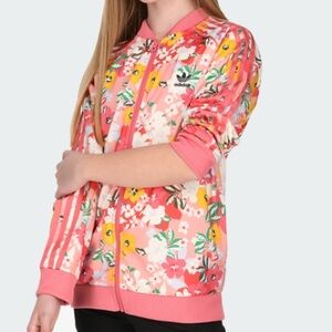 Adidas Youth Pink And Yellow Floral Bomber Jacket